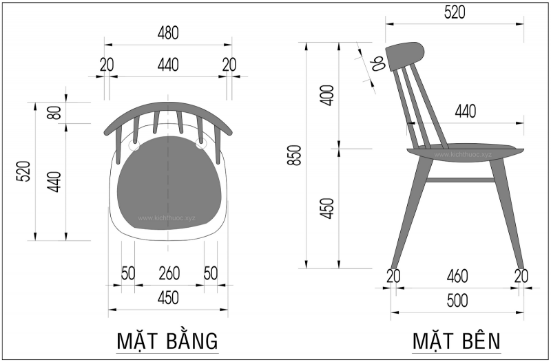 Kích thước tiêu chuẩn của ghế ăn nhà hàng tiêu chuẩn