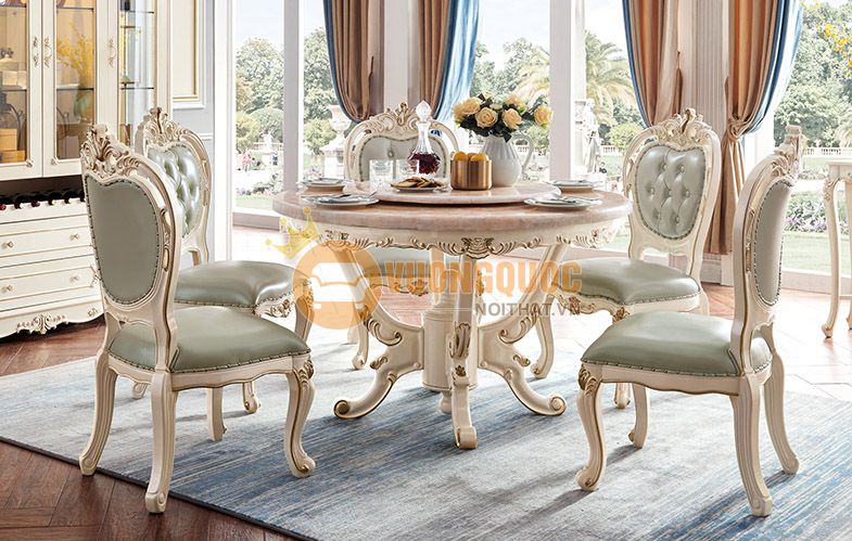 Bộ bàn ghế ăn bằng gỗ cao cấp phong cách cổ điển