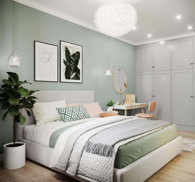 Thiết kế phòng ngủ màu xanh mint