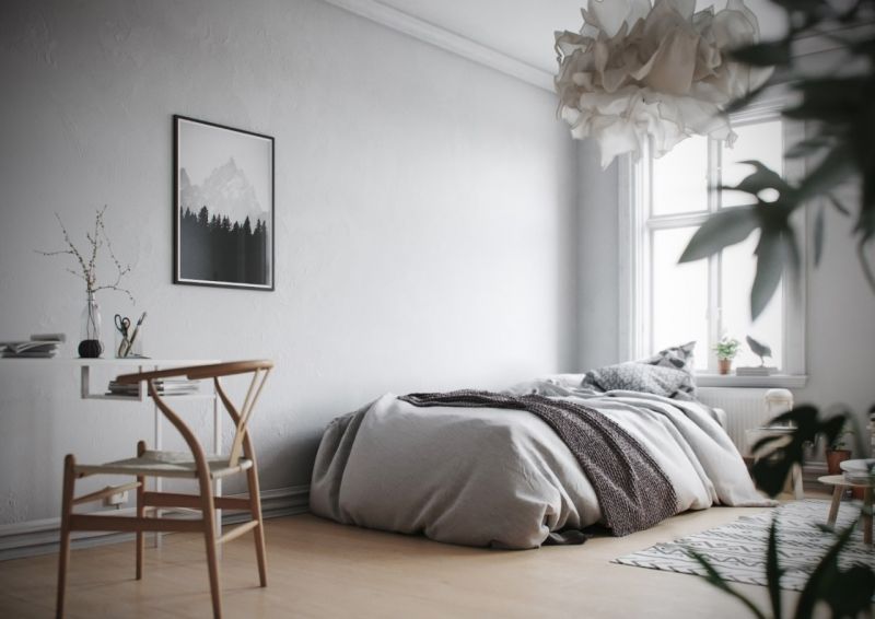Phòng ngủ đơn giản cho nữ màu xám 